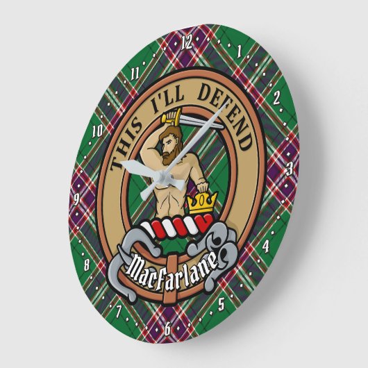 Clan MacFarlane Crest over moderne jacht Tartan Grote Klok (Hoek)