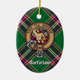 Clan MacFarlane Crest over moderne jacht Tartan Keramisch Ornament