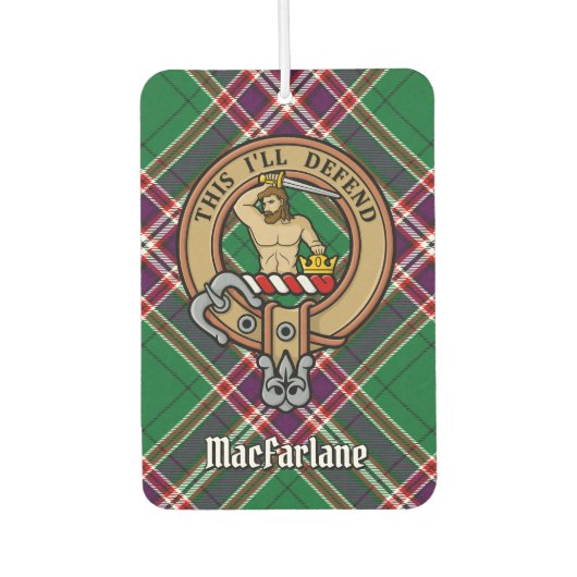 Clan MacFarlane Crest over moderne jacht Tartan Luchtverfrisser (Voorkant)
