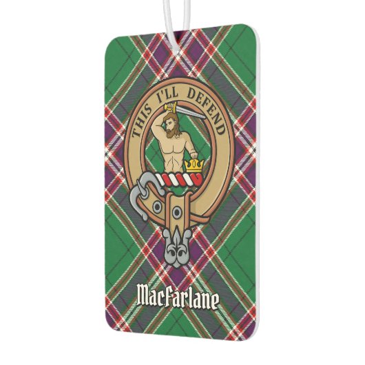 Clan MacFarlane Crest over moderne jacht Tartan Luchtverfrisser (Links)