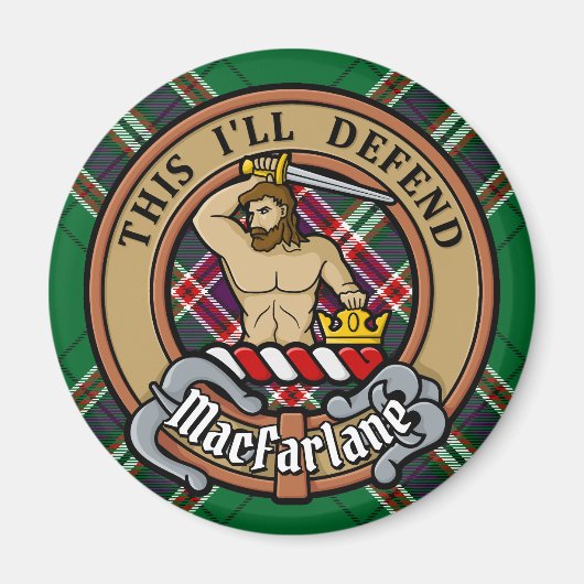 Clan MacFarlane Crest over moderne jacht Tartan Magneet (Voorkant)