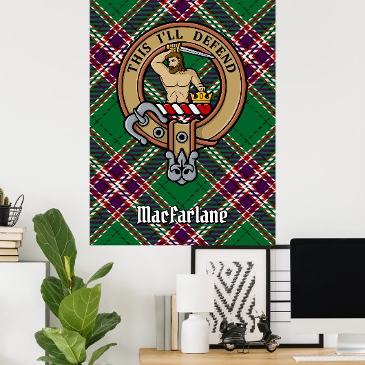 Clan MacFarlane Crest over moderne jacht Tartan Poster (Thuiskantoor)