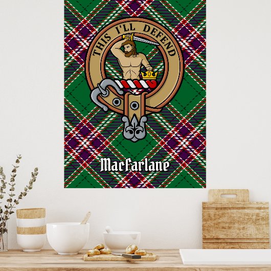 Clan MacFarlane Crest over moderne jacht Tartan Poster (Keuken)