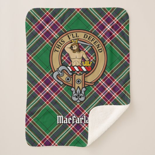 Clan MacFarlane Crest over moderne jacht Tartan Sherpa Deken (Voorkant)