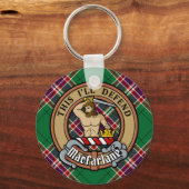 Clan MacFarlane Crest over moderne jacht Tartan Sleutelhanger (Voorkant)
