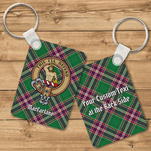 Clan MacFarlane Crest over moderne jacht Tartan Sleutelhanger