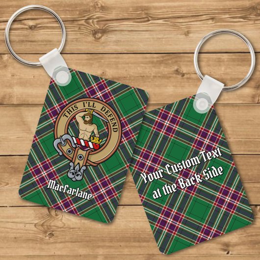 Clan MacFarlane Crest over moderne jacht Tartan Sleutelhanger