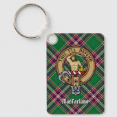 Clan MacFarlane Crest over moderne jacht Tartan Sleutelhanger (Voorkant)