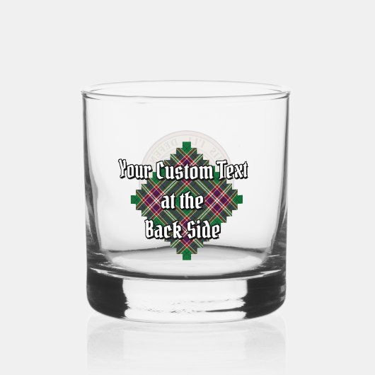 Clan MacFarlane Crest over moderne jacht Tartan Whisky Glas (Achterkant)