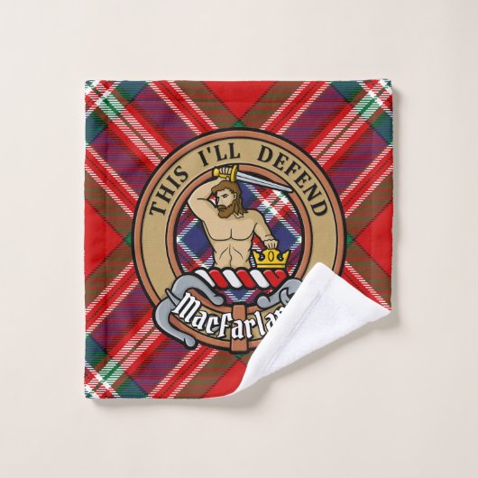 Clan MacFarlane Crest over Rode Tartan Bad Handdoek (Wasdoekje)