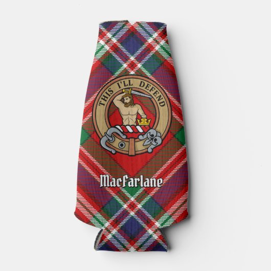 Clan MacFarlane Crest over Rode Tartan Flesjeskoeler (Voorkant)