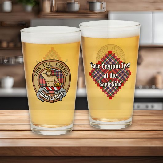 Clan MacFarlane Crest over Rode Tartan Glas