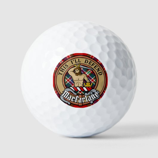 Clan MacFarlane Crest over Rode Tartan Golfballen (Voorkant)