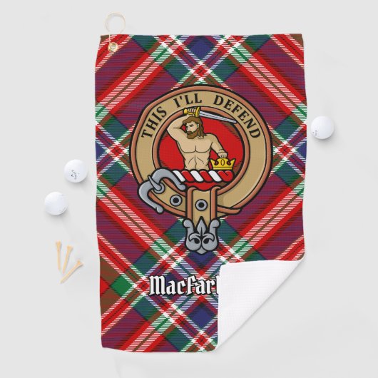 Clan MacFarlane Crest over Rode Tartan Golfhanddoek (Insitu)