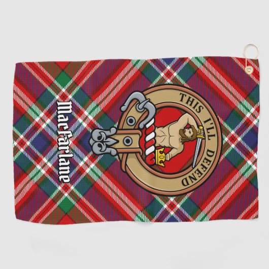 Clan MacFarlane Crest over Rode Tartan Golfhanddoek (Horizontaal)