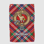 Clan MacFarlane Crest over Rode Tartan Golfhanddoek (Voorkant)