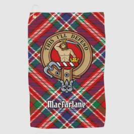 Clan MacFarlane Crest over Rode Tartan Golfhanddoek