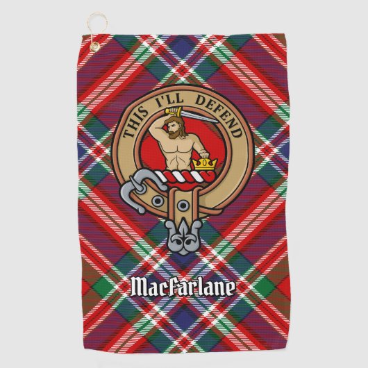 Clan MacFarlane Crest over Rode Tartan Golfhanddoek (Voorkant)