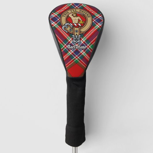 Clan MacFarlane Crest over Rode Tartan Golfheadcover (Voorkant)