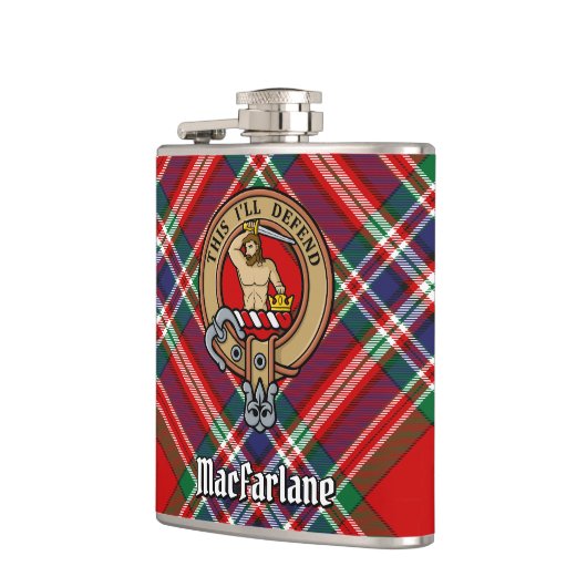 Clan MacFarlane Crest over Rode Tartan Heupfles (Links)