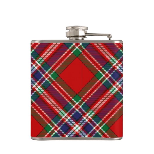 Clan MacFarlane Crest over Rode Tartan Heupfles (Achterkant)