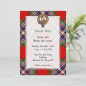 Clan MacFarlane Crest over Rode Tartan Kaart (Staand voorkant)