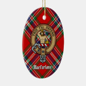 Clan MacFarlane Crest over Rode Tartan Keramisch Ornament (Rechts)