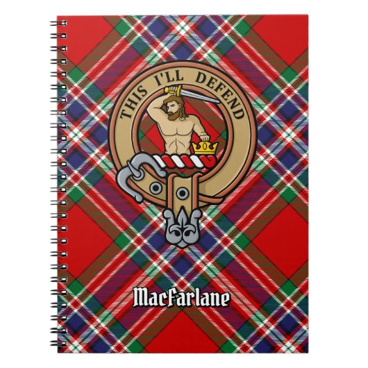 Clan MacFarlane Crest over Rode Tartan Notitieboek (Voorkant)