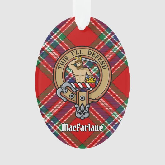 Clan MacFarlane Crest over Rode Tartan Ornament (voorkant)