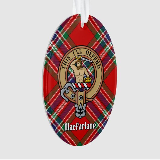 Clan MacFarlane Crest over Rode Tartan Ornament (voorkant)