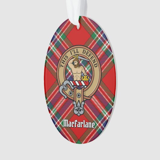 Clan MacFarlane Crest over Rode Tartan Ornament (voorkant)