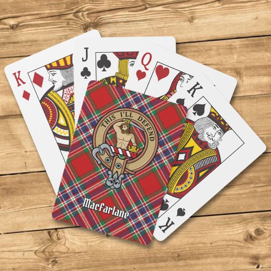 Clan MacFarlane Crest over Rode Tartan Pokerkaarten