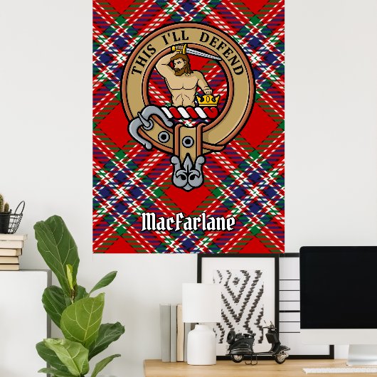Clan MacFarlane Crest over Rode Tartan Poster (Thuiskantoor)
