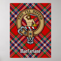 Clan MacFarlane Crest over Rode Tartan