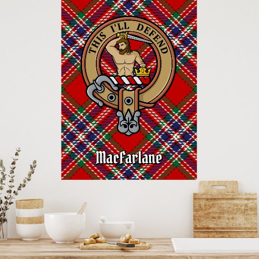 Clan MacFarlane Crest over Rode Tartan Poster (Keuken)