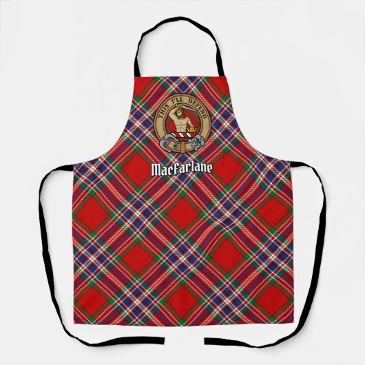 Clan MacFarlane Crest over Rode Tartan Schort (Voorkant)
