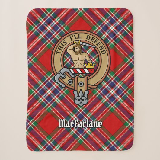 Clan MacFarlane Crest over Rode Tartan Sherpa Deken (Voorkant)