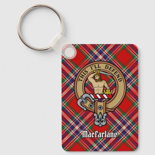 Clan MacFarlane Crest over Rode Tartan Sleutelhanger (Voorkant)