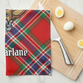 Clan MacFarlane Crest over Rode Tartan Theedoek (Quarter Fold)