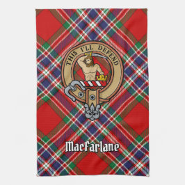 Clan MacFarlane Crest over Rode Tartan Theedoek