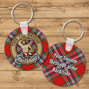 Clan MacFarlane Crest over Tartan Sleutelhanger