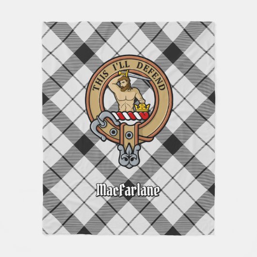 Clan MacFarlane Crest over zwart-wit tartaan Fleece Deken (Voorkant)