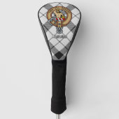 Clan MacFarlane Crest over zwart-wit tartaan Golfheadcover (Voorkant)