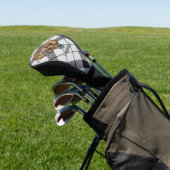 Clan MacFarlane Crest over zwart-wit tartaan Golfheadcover (Insitu)