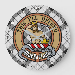 Clan MacFarlane Crest over zwart-wit tartaan Grote Klok