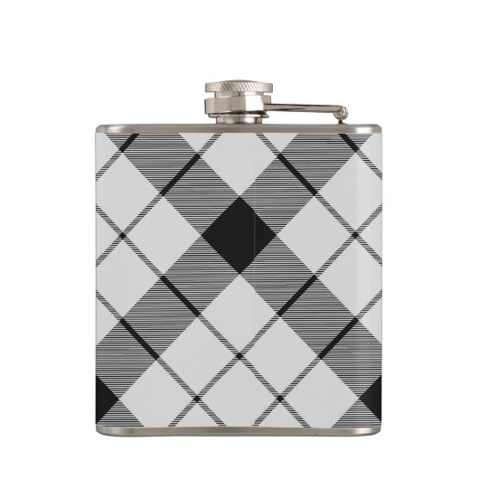 Clan MacFarlane Crest over zwart-wit tartaan Heupfles (Achterkant)