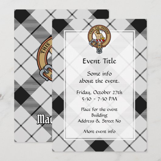 Clan MacFarlane Crest over zwart-wit tartaan Kaart (Voorkant / Achterkant)