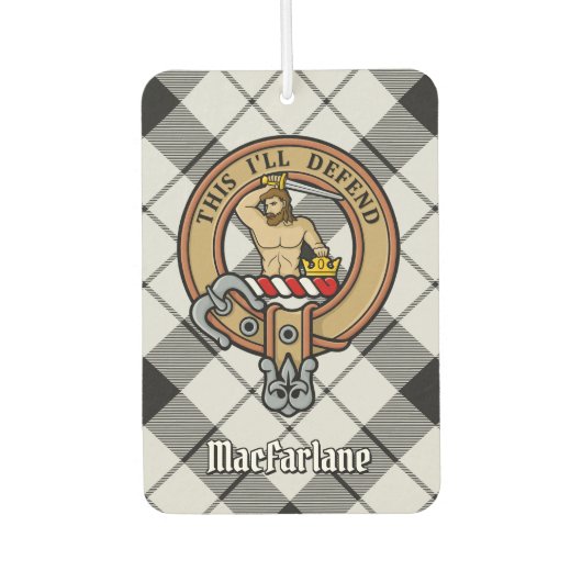 Clan MacFarlane Crest over zwart-wit tartaan Luchtverfrisser (Voorkant)