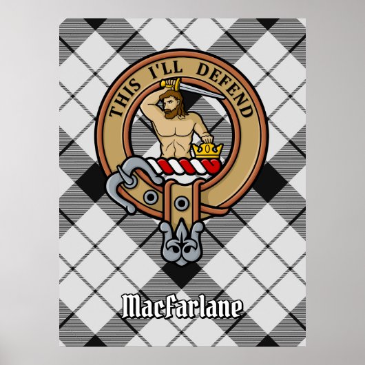 Clan MacFarlane Crest over zwart-wit tartaan Poster (Voorkant)