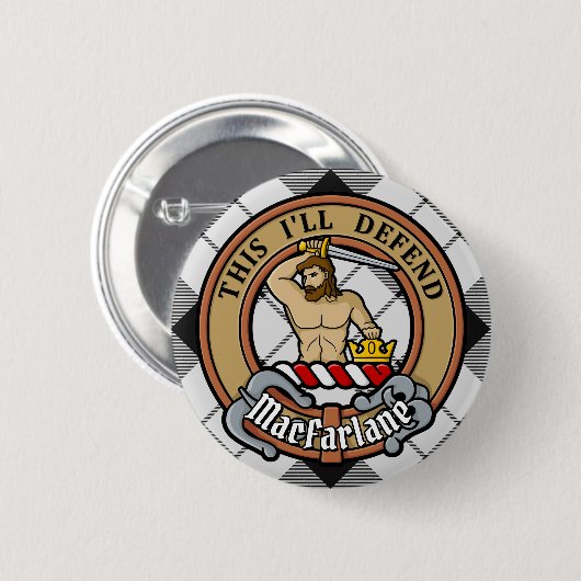 Clan MacFarlane Crest over zwart-wit tartaan Ronde Button 5,7 Cm (Voorkant /achterkant)